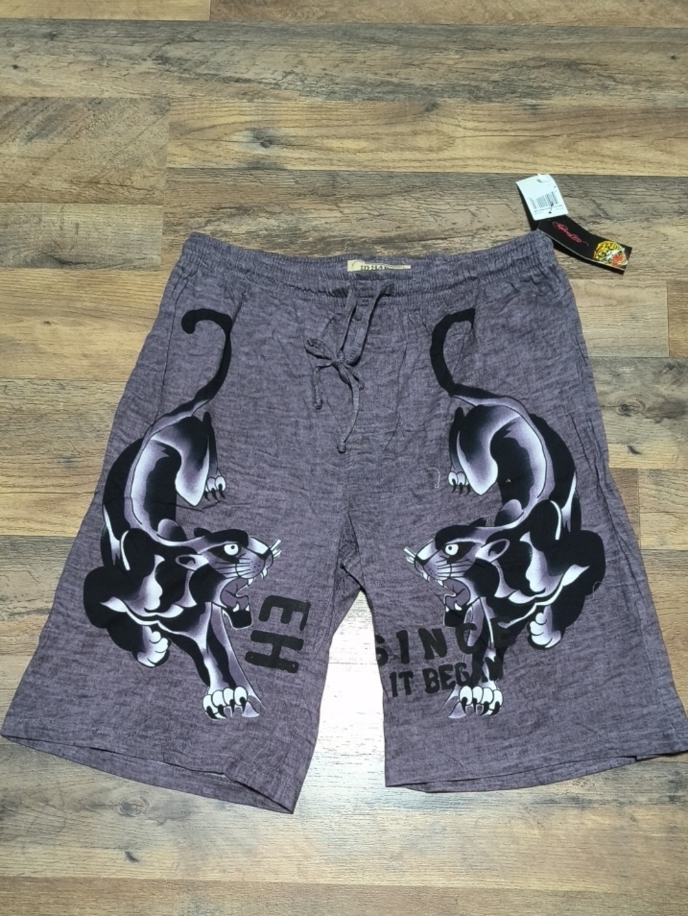 Ed Hardy Heather Purple Panther Graphic Swim Board Shorts